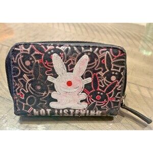 Vtg Y2K Jim Benton It's Happy Bunny NOT LISTENING Wallet Pink And Black 2000s